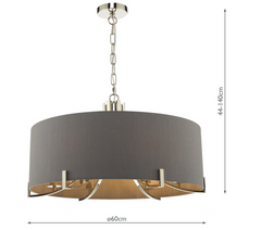 Veyron 6 Light Pendant Polished Nickel grey Shade Dar Lighting VEY0639