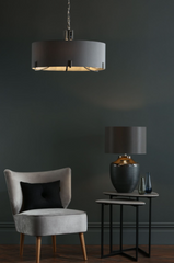 Veyron 6 Light Pendant Polished Nickel grey Shade Dar Lighting VEY0639