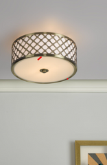 Civic Small 2 Light Flush Ceiling Light Antique Brass Frosted Glass