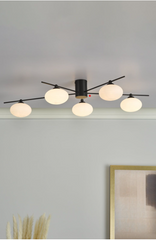 Jasper 5 Light Semi Flush Ceiling Light Matt Black Opal Glass