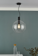 Zula 1 Light Single Pendant Black Clear Glass dar lighting