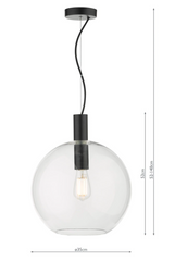 Zula 1 Light Single Pendant Black Clear Glass dar lighting
