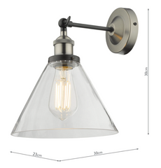 Ray Single Wall Light Antique Nickel Clear Glass