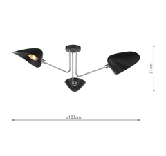 Sebastian 3 Light Semi Flush Matt Black Polished Chrome dar lighting