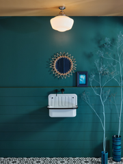 David Hunt Lighting Rydal Semi Flush Pendant Chrome With Opal Glass, IP44 Rated