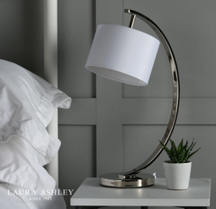 Laura Ashley Noah Brushed Chrome 1 Light Table Lamp With White Shade