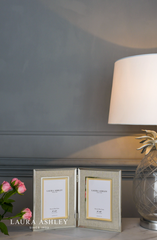 Laura Ashley Harrison Double Photo Frame Polished Silver Linen 4x6 Inch