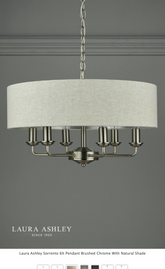 Laura Ashley Sorrento 6 Light Satin Nickel Natural Shade