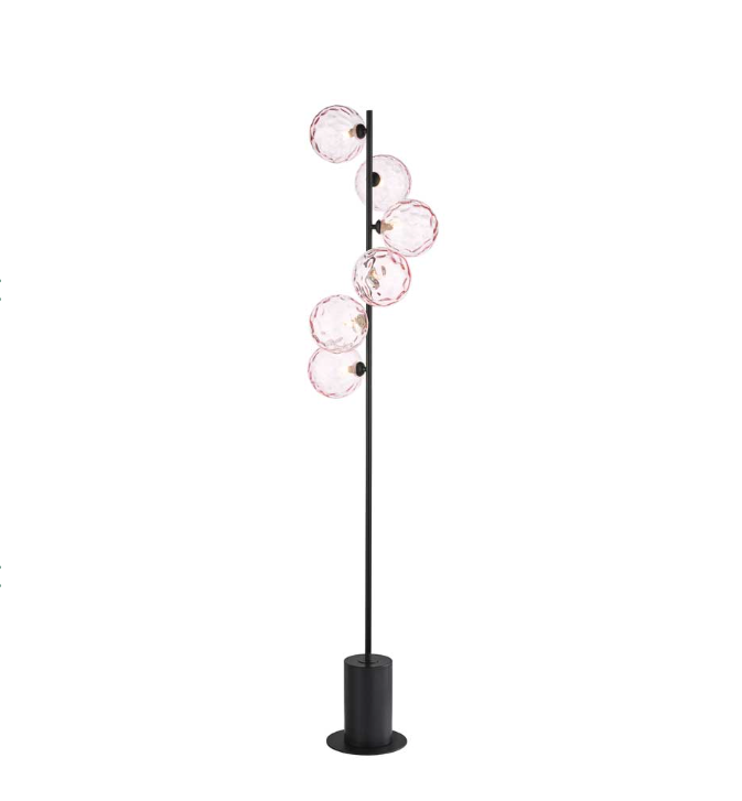 Spiral Floor Lamp Matt Black Pink Glass