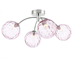 Izzy 4 Light Semi Flush Polished Chrome Pink Glass Dar Lighting