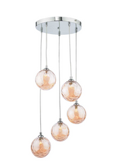 Federico 5 Light Cluster Pendant Polished Chrome Amber Glass
