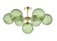 Cohen 7 Light Semi Flush Polished Gold Green Glass