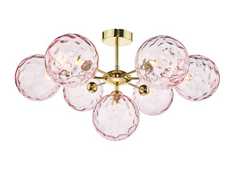 Cohen 7 Light Semi Flush Polished Gold Pink Glass