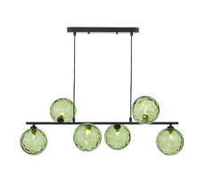 Spiral 6 Light Bar Pendant Matt Black Green Glass