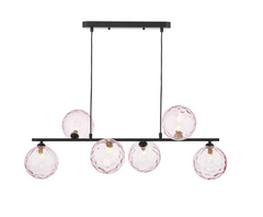 Spiral 6 Light Bar Pendant Matt Black Pink Glass
