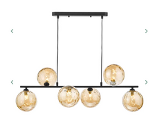 Spiral 6 Light Bar Pendant Matt Black Amber Glass