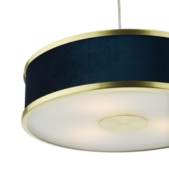 Alvaro 3 Light Single Pendant Brushed Brass and Blue Shade