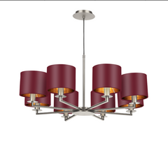 The Light Shade Studio Rex 8 Light Pendant Satin Nickel With Bespoke Shades