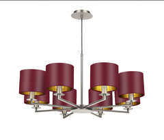 The Light Shade Studio Rex 8 Light Pendant Satin Nickel With Bespoke Shades