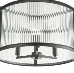 Bianka 3 Light Pendant Matt Black and Ribbed Glass