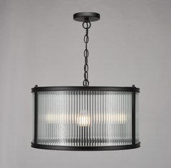 Bianka 3 Light Pendant Matt Black and Ribbed Glass