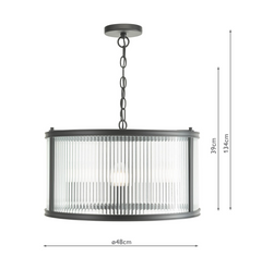 Bianka 3 Light Pendant Matt Black and Ribbed Glass