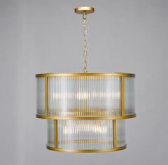Bianka 6 Light Pendant Bronze and Ribbed Glass