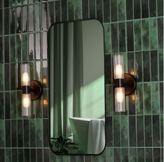 Bolton 2 Light Bathroom Wall Light Matt Black and Ribbed Glass IP44