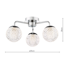 Teva 3 Light Semi-Flush Polished Chrome and Faceted Acrylic IP44