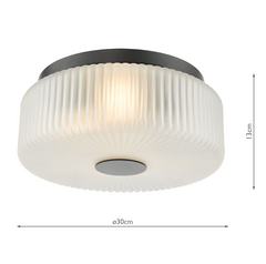 Twyman 3 Light Flush Satin Black and White Ribbed Glass IP44