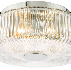 Twyman 3 Light Flush Polished Chrome Ribbed Glass IP44