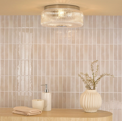 Twyman 3 Light Flush Polished Chrome Ribbed Glass IP44