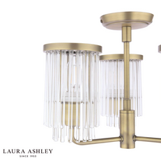 Laura Ashley Hilcote 3 Light Semi-Flush Matt Antique Brass and Glass