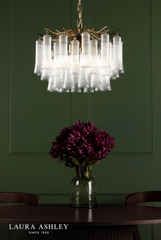 Laura Ashley Penlee 4 Light Pendant Matt Antique Brass and Ribbed Glass