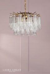 Laura Ashley Penlee 4 Light Pendant Matt Antique Brass and Ribbed Glass