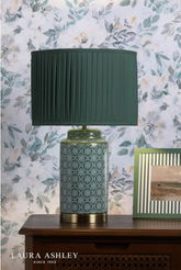Laura Ashley Knipton Table Lamp Green Ceramic and Antique Brass With Shade