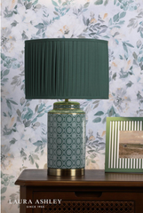 Laura Ashley Knipton Table Lamp Green Ceramic and Antique Brass With Shade