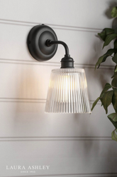 Laura Ashley Callaghan Outdoor Wall Light Matt Black and Ribbed Glass IP44