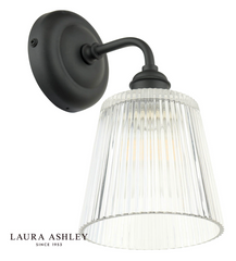 Laura Ashley Callaghan Outdoor Wall Light Matt Black and Ribbed Glass IP44