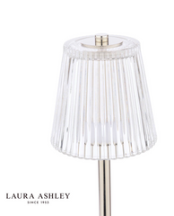 Laura Ashley Callaghan Rechargeable Table Lamp Polished Nickel and Ribbed Glass LED