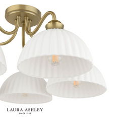 Laura Ashley Durford 5 Light Semi-Flush Matt Antique Brass and White Ceramic