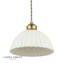 Laura Ashley Durford 3 Light Bar Pendant Matt Antique Brass and White Ceramic