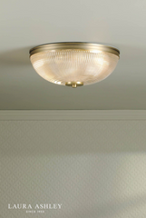 Laura Ashley Langdon 2 Light Bathroom Ceiling Light Matt Antique Brass and Textured Glass IP44