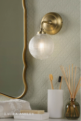 Laura Ashley Langdon Bathroom Wall Light Matt Antique Brass and Textured Glass IP44