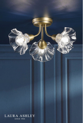 Laura Ashley Kerswell 3 Light Semi-Flush Matt Antique Brass and Glass