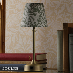 Joules Apsley Rechargeable Table Lamp Matt Antique Brass With Green Shade LED