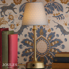 Joules Apsley Rechargeable Table Lamp Matt Antique Brass With Blue Shade LED