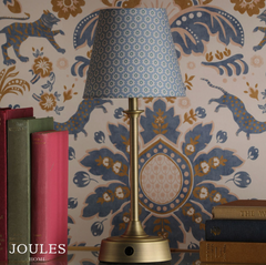 Joules Apsley Rechargeable Table Lamp Matt Antique Brass With Blue Shade LED