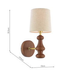 Laura Ashley Millbrook Wall Light Dark Wood and Industrial Brass With Shade