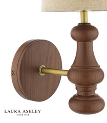 Laura Ashley Millbrook Wall Light Dark Wood and Industrial Brass With Shade